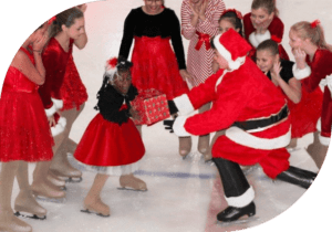 Figure skating group in skeleton Halloween costumes