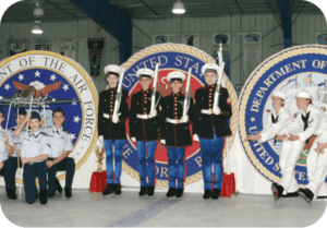 Figure skating group military ceremony performance